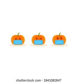 This is a set of pumpkin in mask isolated on white background.