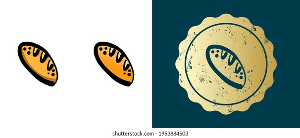 This is a set of retro, contour, gradient loaf icons. This is a gold sticker, a loaf label. Stylish solution for packaging and website design. Round grunge gold stamp. 