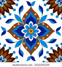  This set of seamless brown and blue floral patterns features intricate designs perfect for luxury fabric prints, wallpaper, or interior decor. Ideal for furniture, textiles, and digital projects.