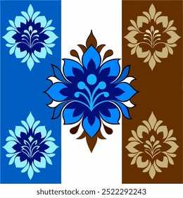  This set of seamless brown and blue floral patterns features intricate designs perfect for luxury fabric prints, wallpaper, or interior decor. Ideal for furniture, textiles, and digital projects.