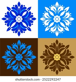  This set of seamless brown and blue floral patterns features intricate designs perfect for luxury fabric prints, wallpaper, or interior decor. Ideal for furniture, textiles, and digital projects.