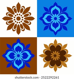  This set of seamless brown and blue floral patterns features intricate designs perfect for luxury fabric prints, wallpaper, or interior decor. Ideal for furniture, textiles, and digital projects.