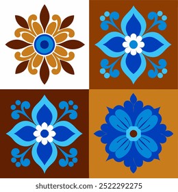  This set of seamless brown and blue floral patterns features intricate designs perfect for luxury fabric prints, wallpaper, or interior decor. Ideal for furniture, textiles, and digital projects.