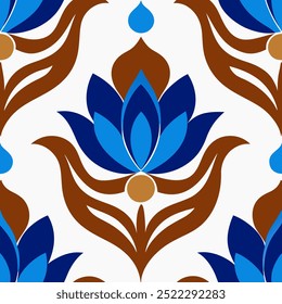  This set of seamless brown and blue floral patterns features intricate designs perfect for luxury fabric prints, wallpaper, or interior decor. Ideal for furniture, textiles, and digital projects.