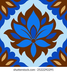  This set of seamless brown and blue floral patterns features intricate designs perfect for luxury fabric prints, wallpaper, or interior decor. Ideal for furniture, textiles, and digital projects.