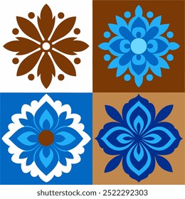  This set of seamless brown and blue floral patterns features intricate designs perfect for luxury fabric prints, wallpaper, or interior decor. Ideal for furniture, textiles, and digital projects.