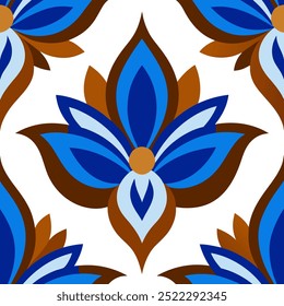  This set of seamless brown and blue floral patterns features intricate designs perfect for luxury fabric prints, wallpaper, or interior decor. Ideal for furniture, textiles, and digital projects.