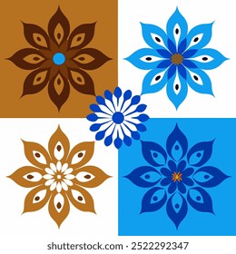  This set of seamless brown and blue floral patterns features intricate designs perfect for luxury fabric prints, wallpaper, or interior decor. Ideal for furniture, textiles, and digital projects.