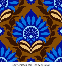  This set of seamless brown and blue floral patterns features intricate designs perfect for luxury fabric prints, wallpaper, or interior decor. Ideal for furniture, textiles, and digital projects.