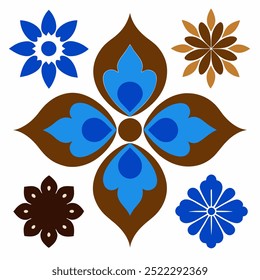  This set of seamless brown and blue floral patterns features intricate designs perfect for luxury fabric prints, wallpaper, or interior decor. Ideal for furniture, textiles, and digital projects.