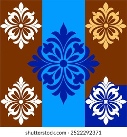  This set of seamless brown and blue floral patterns features intricate designs perfect for luxury fabric prints, wallpaper, or interior decor. Ideal for furniture, textiles, and digital projects.