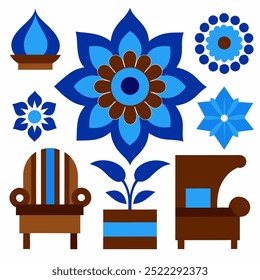  This set of seamless brown and blue floral patterns features intricate designs perfect for luxury fabric prints, wallpaper, or interior decor. Ideal for furniture, textiles, and digital projects.