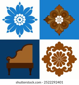  This set of seamless brown and blue floral patterns features intricate designs perfect for luxury fabric prints, wallpaper, or interior decor. Ideal for furniture, textiles, and digital projects.