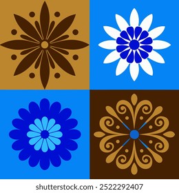  This set of seamless brown and blue floral patterns features intricate designs perfect for luxury fabric prints, wallpaper, or interior decor. Ideal for furniture, textiles, and digital projects.