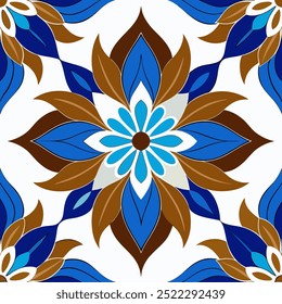  This set of seamless brown and blue floral patterns features intricate designs perfect for luxury fabric prints, wallpaper, or interior decor. Ideal for furniture, textiles, and digital projects.