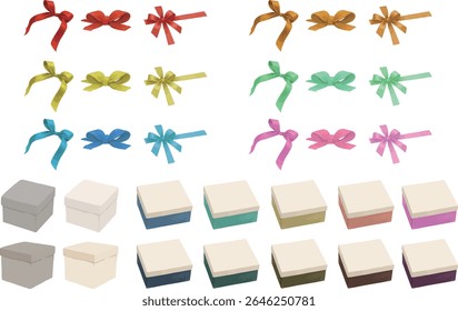 This is a set of separated gift boxes and ribbons in soft, natural colors. The ribbons come in three styles and six colors, while the boxes also offer a variety of color options.