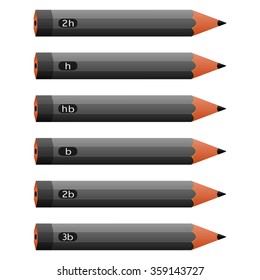 This is a set of six different gray pencils with different hardness.