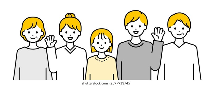 This is a set of smiling “3 generations family” upper body poses.