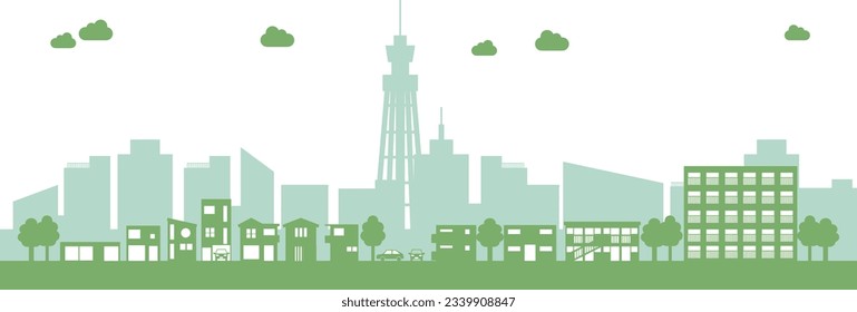 This set of street illustrations depicts an urban residential area.
