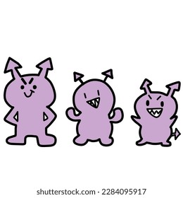 This is a set of three evil-looking bikin character illustrations. They can be used as images of demons, monsters or villains.