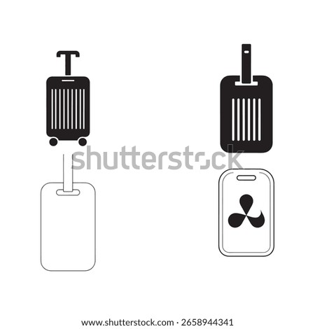 This set of three simple black and white icons depicts luggage tags.