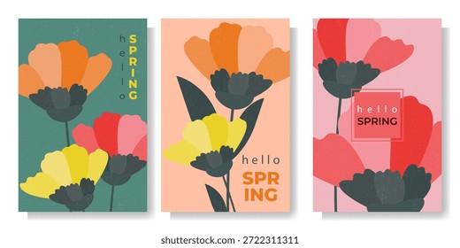 Este conjunto de tres carteles de primavera con flores y texturas retro está diseñado en un estilo moderno y minimalista, combinando Formas limpias con delicadas flores para crear una sensación de frescura, ligereza y primavera. Estas tarjetas son perfectas para el 8 de marzo, saludos de cumpleaños, o simplemente como una cálida muestra de afecto. También se pueden utilizar como Elementos de decoración de interiores con estilo, añadiendo un toque de naturaleza y diseño sofisticado a cualquier espacio.
