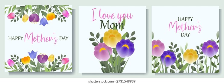 This set of three square Mother's Day cards features elegant gradient colors with smooth transitions of shades, creating an atmosphere of tenderness, sincere feelings, and warmth. The simple, modern design harmoniously complements the festive spirit, making them perfect as a standalone gift or as a beautiful addition to a main gift for your dearest and most beloved mother.