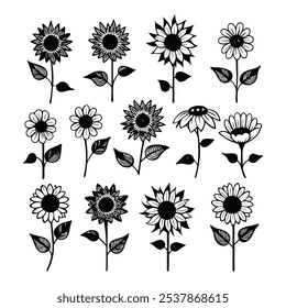 This set of twenty sunflower illustrations in a vintage botanical style is perfect for floral-themed designs, adding a rustic and natural charm to your projects.