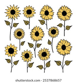 Este conjunto de veinte ilustraciones de girasol en un estilo botánico vintage es perfecto para diseños de temática floral, agregando un encanto rústico y natural a sus proyectos.