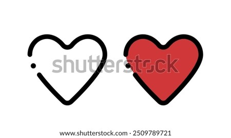 This set of two heart icons, one outlined and one filled with a vibrant red color, is a perfect symbol of love, affection, and emotion.