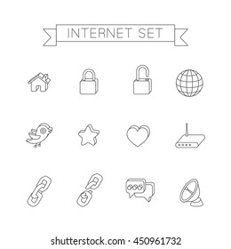 This is set of volume isometric icons of linear internet topic. All you need for your work is here. Include hyperlink, likes, bird, home, lock button