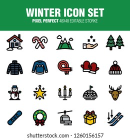 This is a set of winter icons. Editable stroke. 48×48 Pixel Perfect.