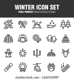 This is a set of winter icons. Editable stroke. 48×48 Pixel Perfect.