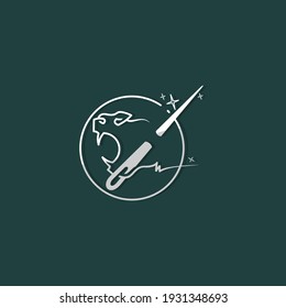 Este es un logo de costura que se forma a partir de tres símbolos, a saber hilo, aguja de coser y león, genial para el símbolo de la empresa de sastre