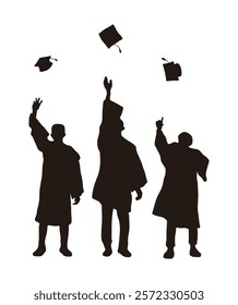 This is a shadow silhouette illustration depicting students throwing their graduation caps during a school graduation ceremony.