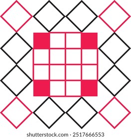 This shapes pattern design features a variety of geometric forms like circles, squares, and triangles, arranged in harmonious compositions. Perfect for backgrounds, textiles, modern digital projects.