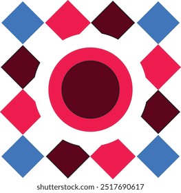 This shapes pattern design features a variety of geometric forms like circles, squares, and triangles, arranged in harmonious compositions. Perfect for backgrounds, textiles, modern digital projects.