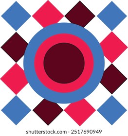 This shapes pattern design features a variety of geometric forms like circles, squares, and triangles, arranged in harmonious compositions. Perfect for backgrounds, textiles, modern digital projects.