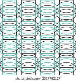 This shapes pattern design features a variety of geometric forms like circles, squares, and triangles, arranged in harmonious compositions. Perfect for backgrounds, textiles, modern digital projects.