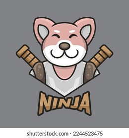 This shiba cartoon logo mascot design is on a ninja theme with a katana sword on the back