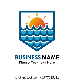This is shield with see and sun logo template illustration