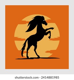 This is a shillouet horse unique logo with an orange and sun background, suitable for use as company logos for automotive, textile, clothing, gaming, herbal medicine, food, etc.