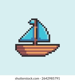 this is ship icon in pixel art with colorful color and blue background ,this item good for presentations,stickers, icons, t shirt design,game asset,logo and your project.