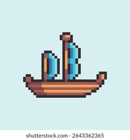 this is ship icon in pixel art with colorful color and blue background ,this item good for presentations,stickers, icons, t shirt design,game asset,logo and your project.