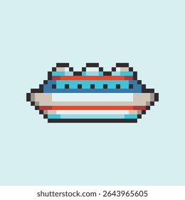 this is ship icon in pixel art with colorful color and blue background ,this item good for presentations,stickers, icons, t shirt design,game asset,logo and your project.