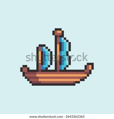this is ship icon in pixel art with colorful color and blue background ,this item good for presentations,stickers, icons, t shirt design,game asset,logo and your project.
