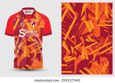 This shirt is a football shirt designed in bright red and orange tones. The shirt has a vibrant graphic pattern. The shirt can also be used for general activities that require variety and style.