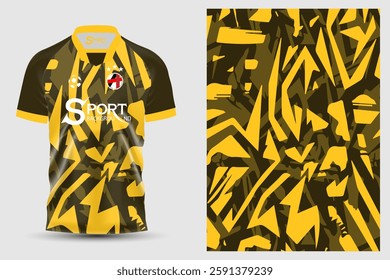 This shirt is a football shirt designed in green and yellow tones, using dynamic and unique graphic patterns to create a unique identity for the wearer.