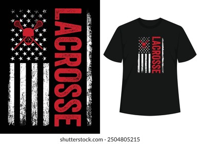 This shirt is perfect for those that love lacrosse. A player on the Patriotic USA flag. Retro vintage Design. Distressed training tee