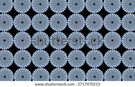 This showcases a rhythmic arrangement of light blue blossom motifs against a contrasting black space, creating a compelling visual cadence and balanced artistic backdrop.